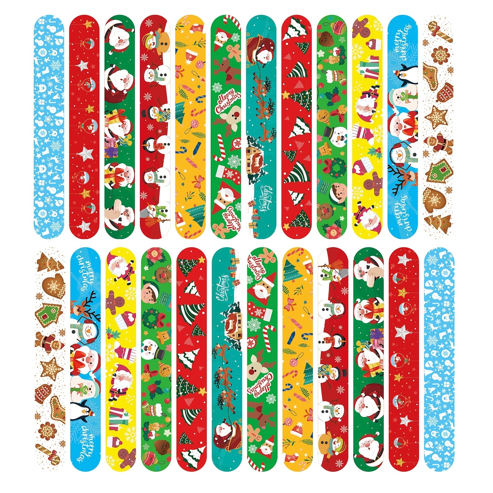 24pcs Christmas Snap Bracelets Assorted Xmas Pattern Slap Wristband Party Favors