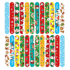 24pcs Christmas Snap Bracelets Assorted Xmas Pattern Slap Wristband Party Favors