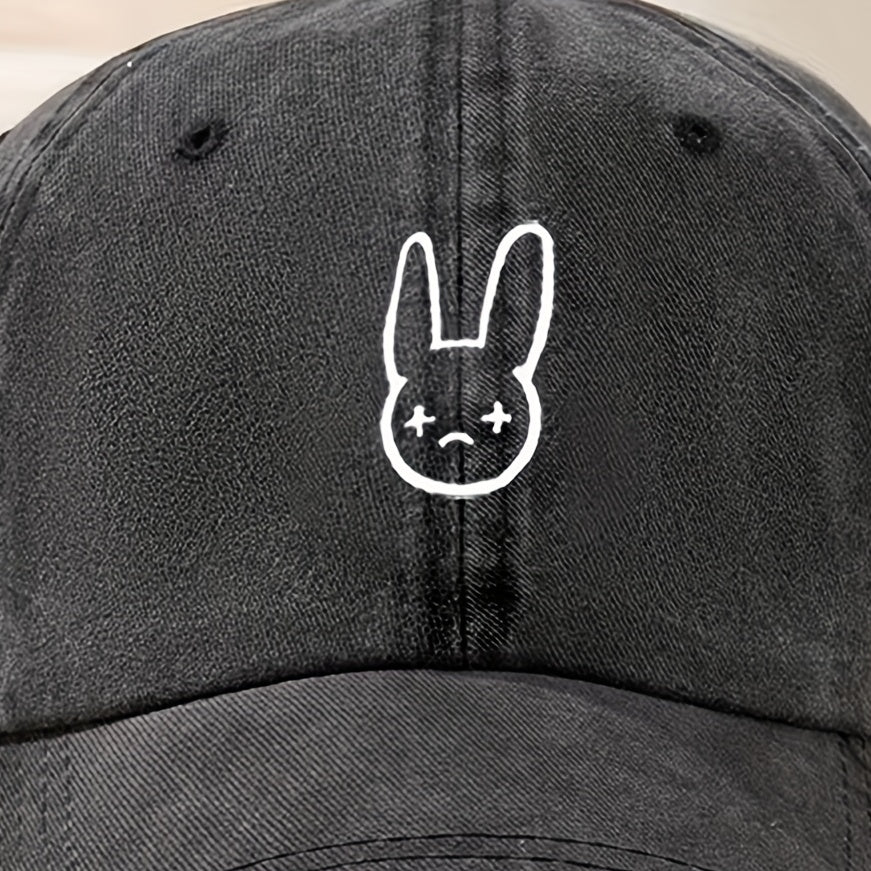 Cartoon Rabbit Print Baseball Cap Washed Distressed Bunny Dad Hats