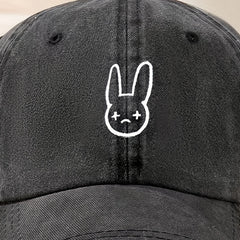 Cartoon Rabbit Print Baseball Cap Washed Distressed Bunny Dad Hats