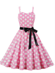 Retro Polka Dot Swing Dress Sleeveless Lace Up A-line