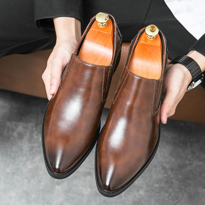 Men's Leather Loafer Shoes Almond Toe Slip On Dress Shoes