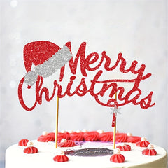 Merry Christmas Cake Insert Santa Hat Theme Cake Decoration