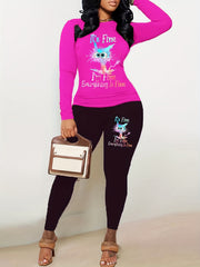 Letter Print Matching Two piece Set Casual Long Sleeve T shirt & Leggings