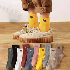 Cartoon Bear Print Socks - Comfy & Breathable Women's Mid Tube Stockings