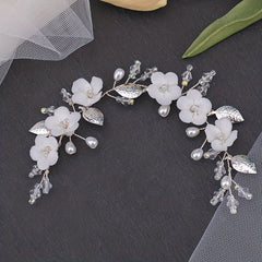 Faux Pearl Bridal Flower Headpiece Leaf Shape Headband Wedding Hair Accessories