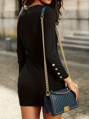 Ribbed Button Long Sleeve Mini Dress