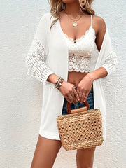 Casual Knit Top Solid Hollow Out Long Sleeve Open Front Cardigan