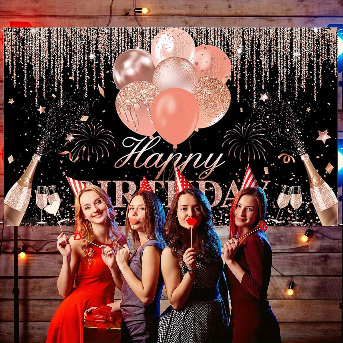 Silvery Rose Golden Happy Birthday Party Decorations Supplies Glitter Balloon