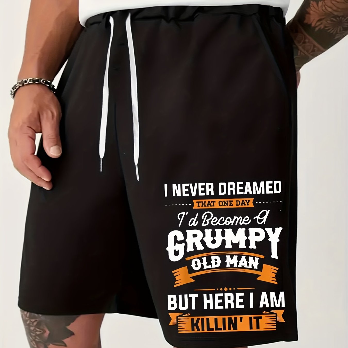 Men's Grumpy Old Man Print Drawstring Shorts