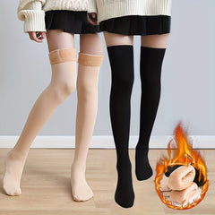 2 Pairs Plush Lined Thigh High Socks Women's Stockings