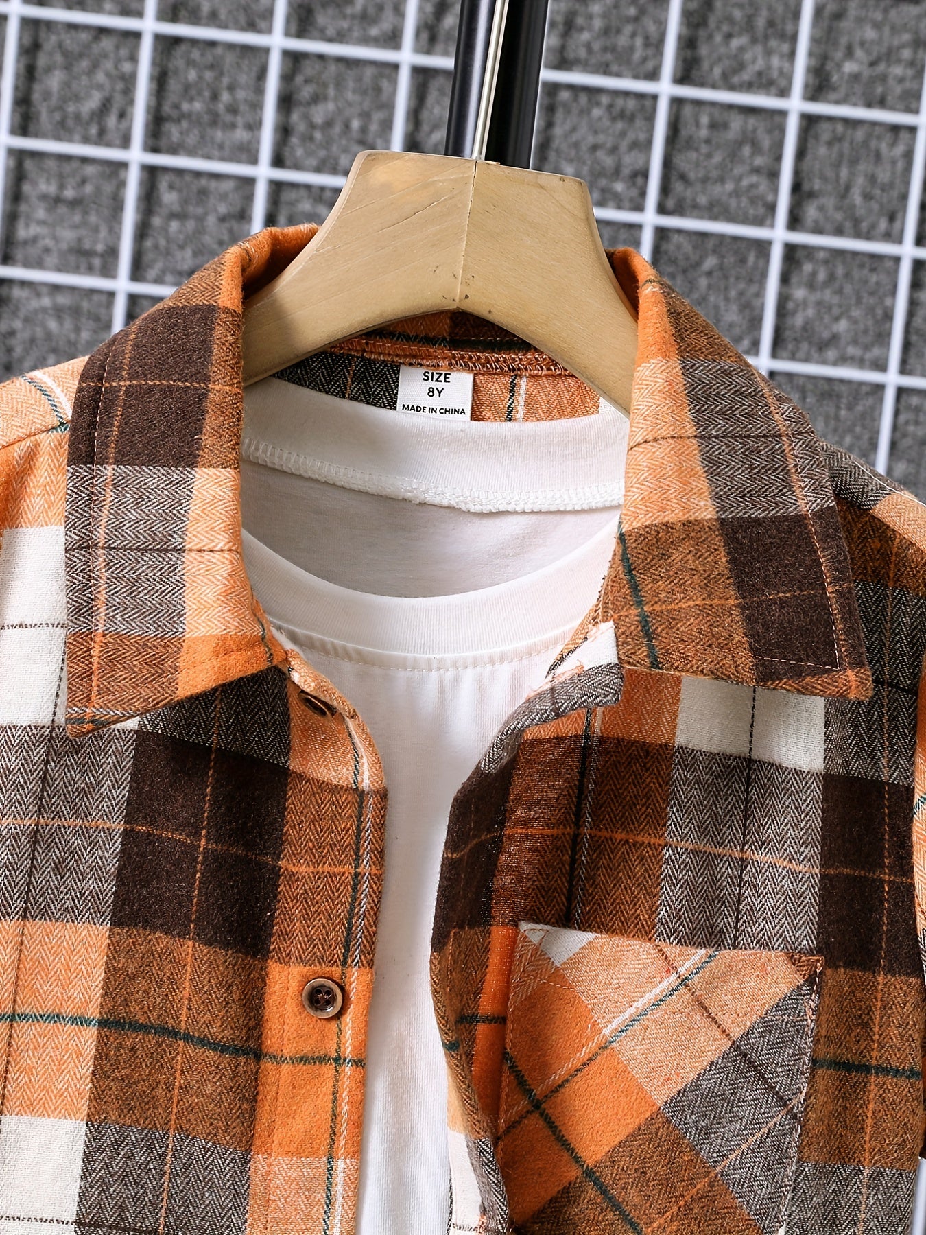 Boys Plaid Patched Short Sleeve Lapel Shirt
