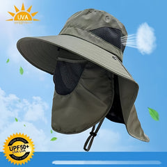 UV Protection Wide Brim Bucket Hat Face Cover Outdoor Sunscreen Hat