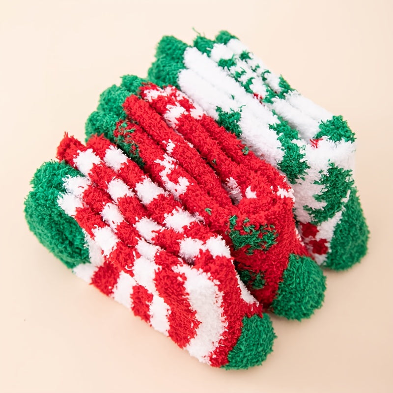 3 Pairs Fuzzy Floor Socks Comfy & Warm Christmas Mid Tube Socks