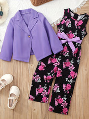 Girl's Blazer & Floral Overalls Set for Spring Summer