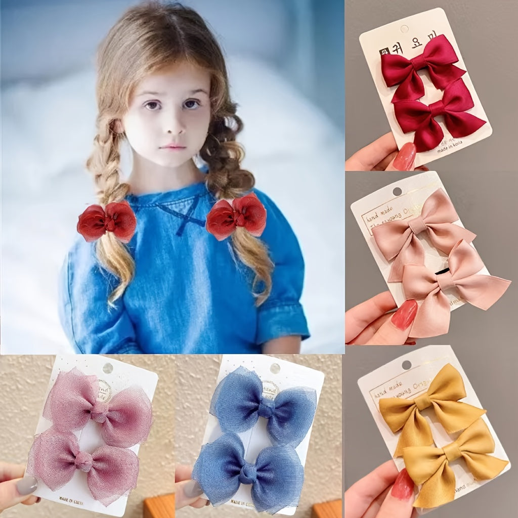 2pcs Girls Mesh Satin Bow Hair Clip Hairpin Side Clip Headwear Hair Accessories