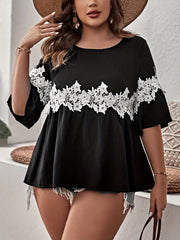 Lace Half Sleeve Peplum Blouse