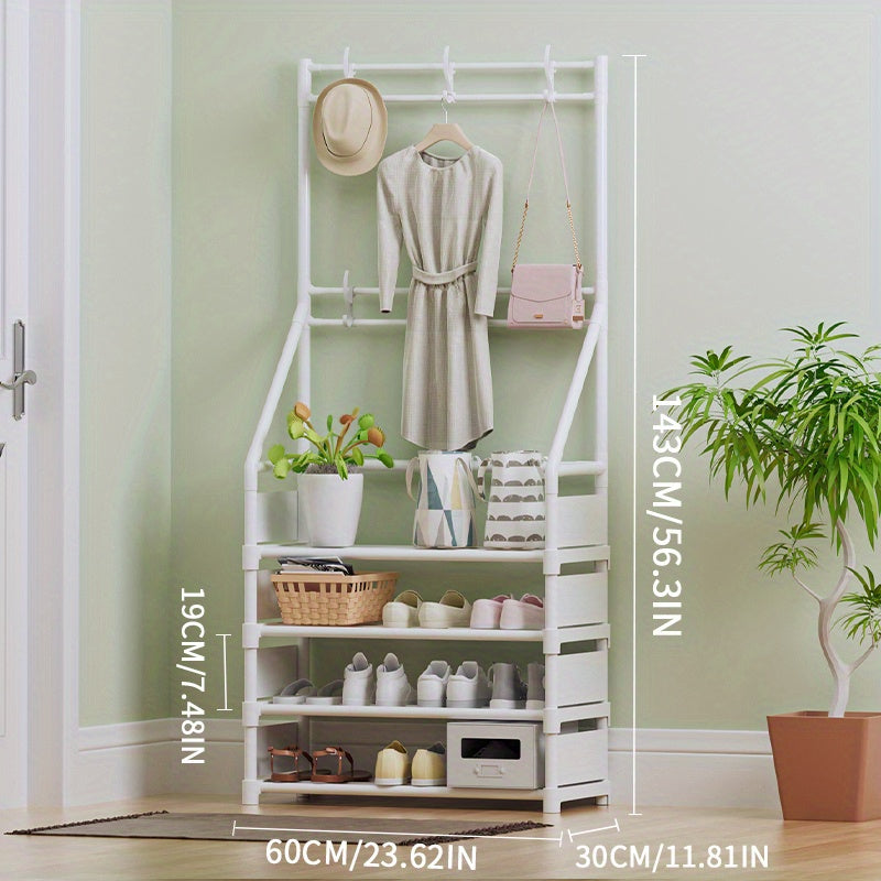 Entryway Coat Rack with Shoe Storage Shelves