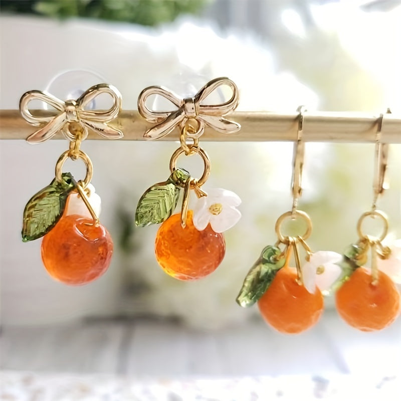 Glass Orange Drop Fruit Earrings for Summer Vacation