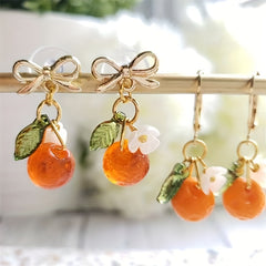 Glass Orange Drop Fruit Earrings for Summer Vacation