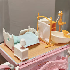 Mini Doll House Bus Car Accessories Toys Simulative Play House Toy