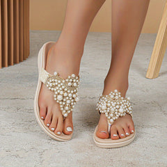 Women's Faux Pearl Thong Sandals Slip On Flip Flops