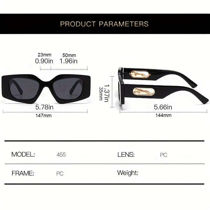 Y2K Geometric Frame Sunglasses Leopard Engraved Hollow Temple Glasses UV400