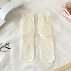 Girl's Bowknot Doll Knitted Socks Cotton Blend Soft Princess Crew Socks