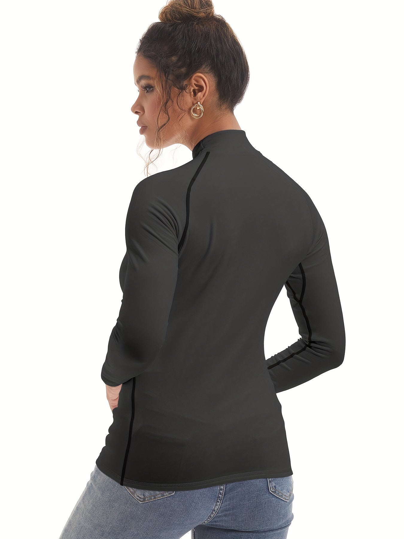 High Turtleneck Pullover Top Long Sleeves Stretch Warm Shirt Women