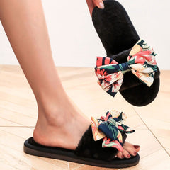 Plush Bow Decor Indoor Slippers