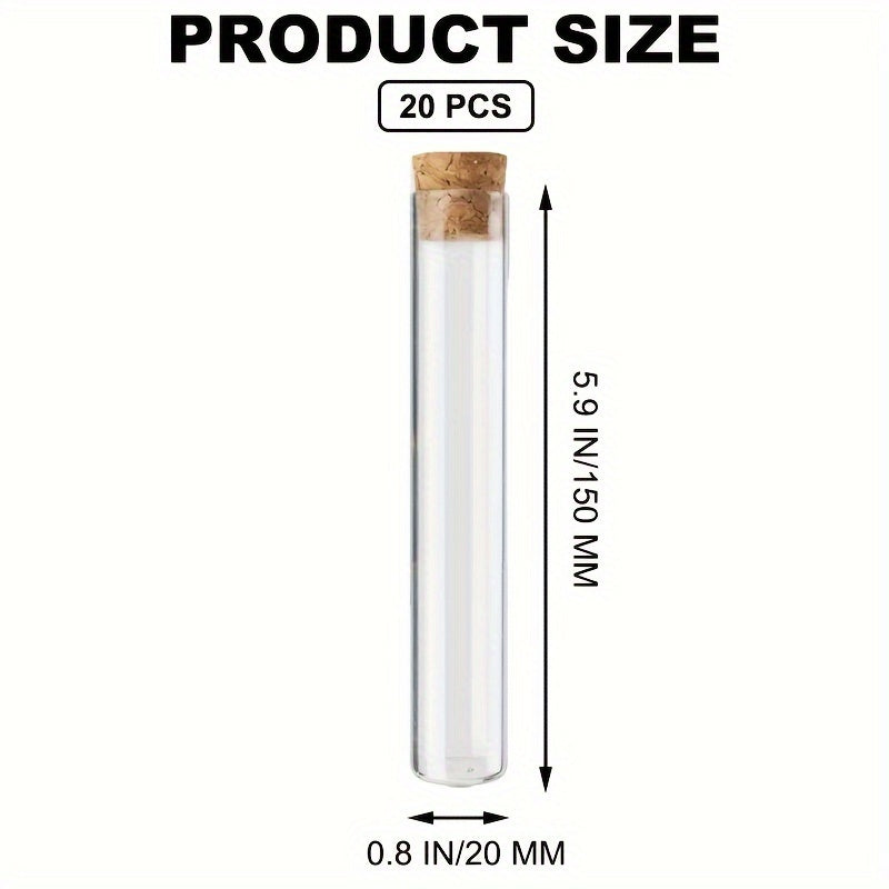 20pcs 25ml Clear Glass Test Tubes with Cork Stoppers for Scientific Experiments