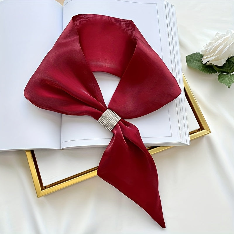 Skinny Satin Ribbon Neckerchief with Rhinestone Knot Decor