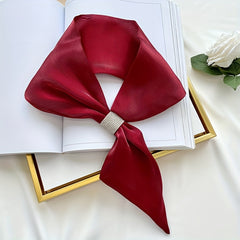 Skinny Satin Ribbon Neckerchief with Rhinestone Knot Decor