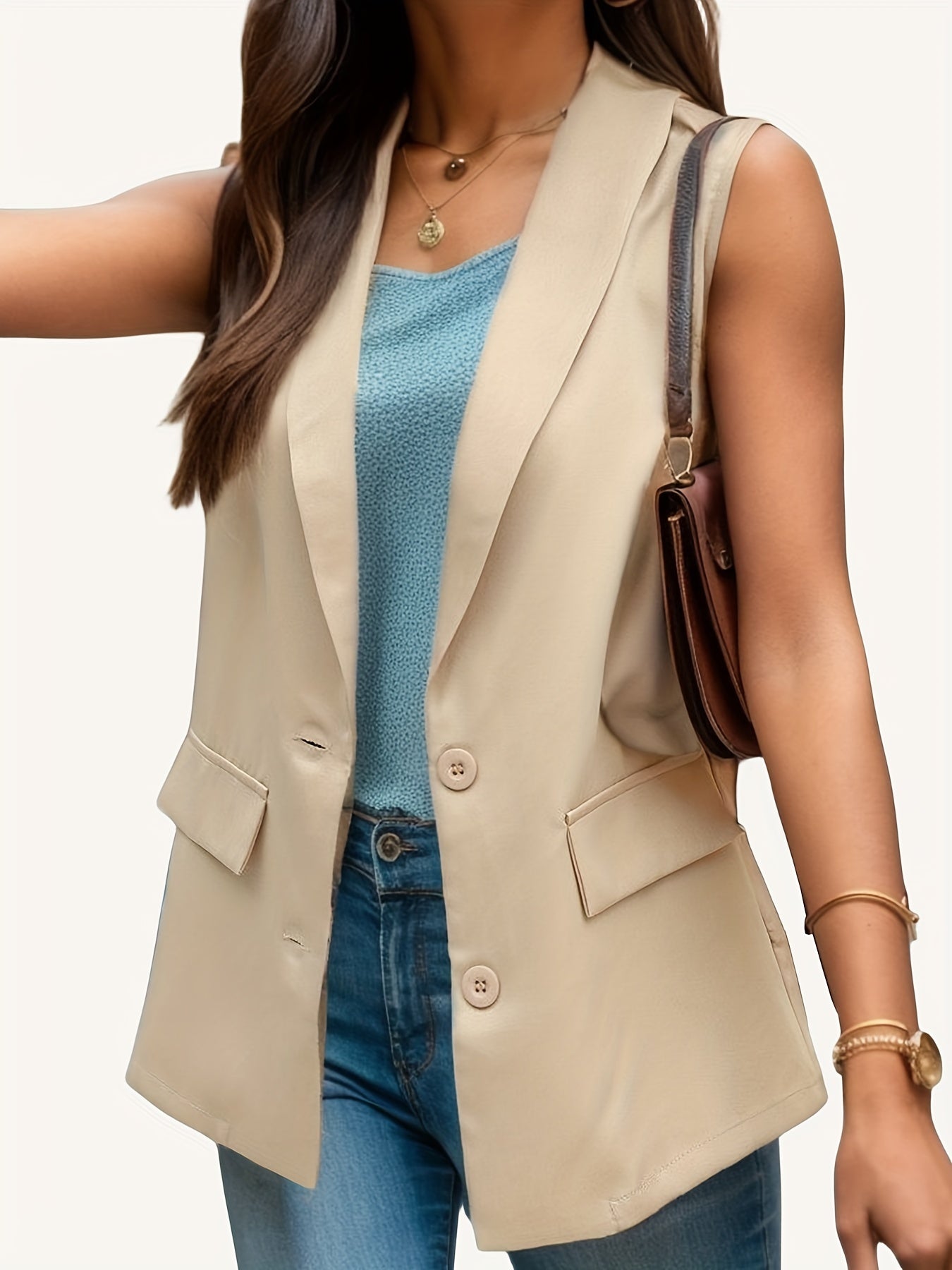 Solid Vest Blazer Sleeveless Women's Clothing