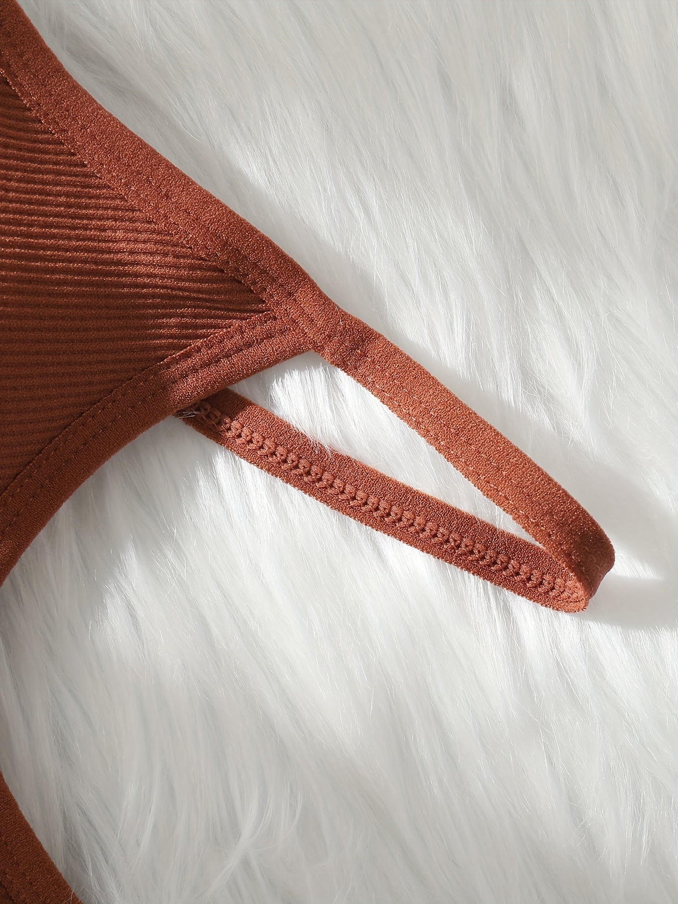 Solid Ribbed V Neck Backless Crop Top Women's Lingerie