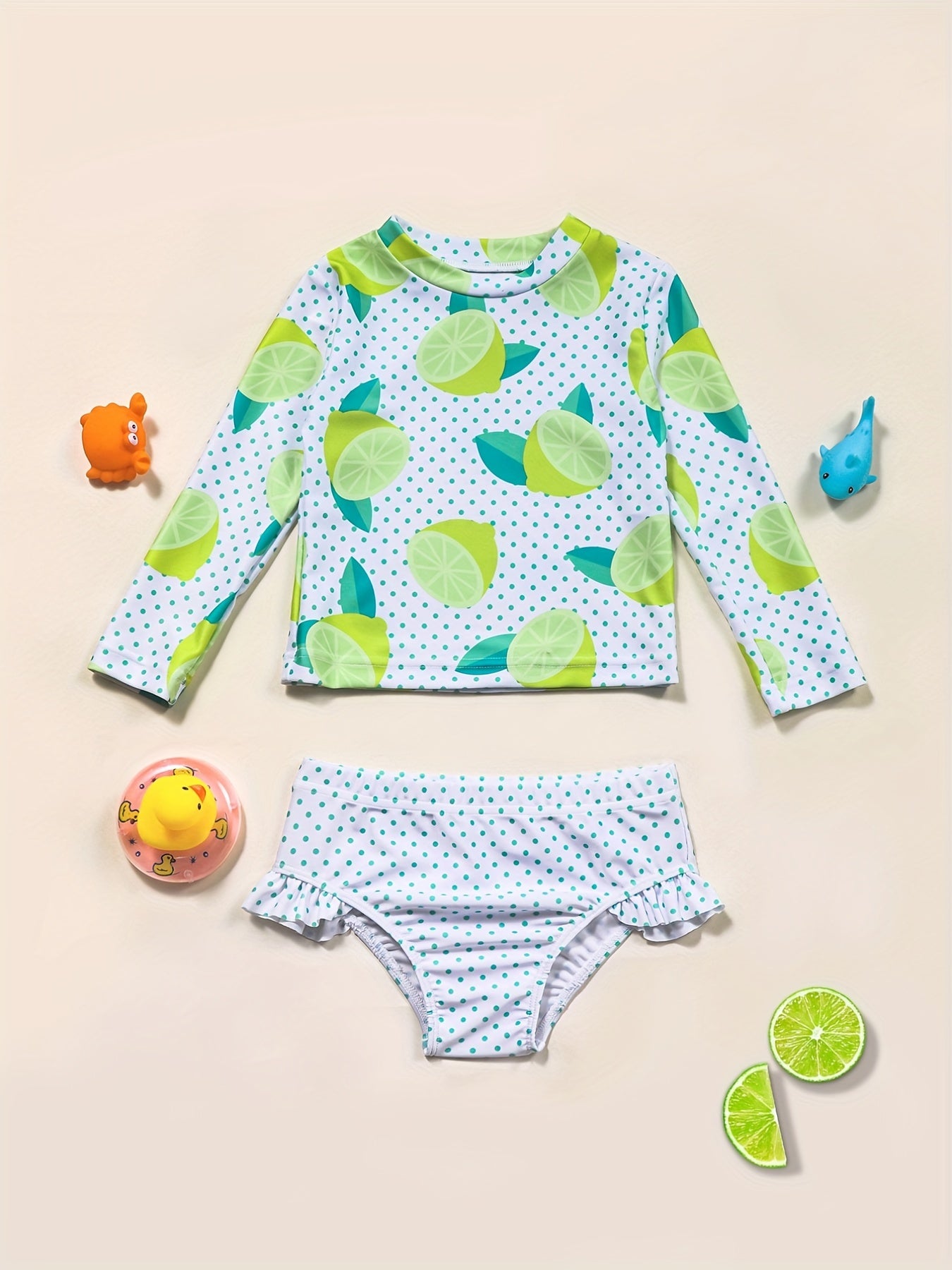 Girls Strawberry Print Long Sleeves Swimming Suit