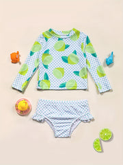 Girls Strawberry Print Long Sleeves Swimming Suit