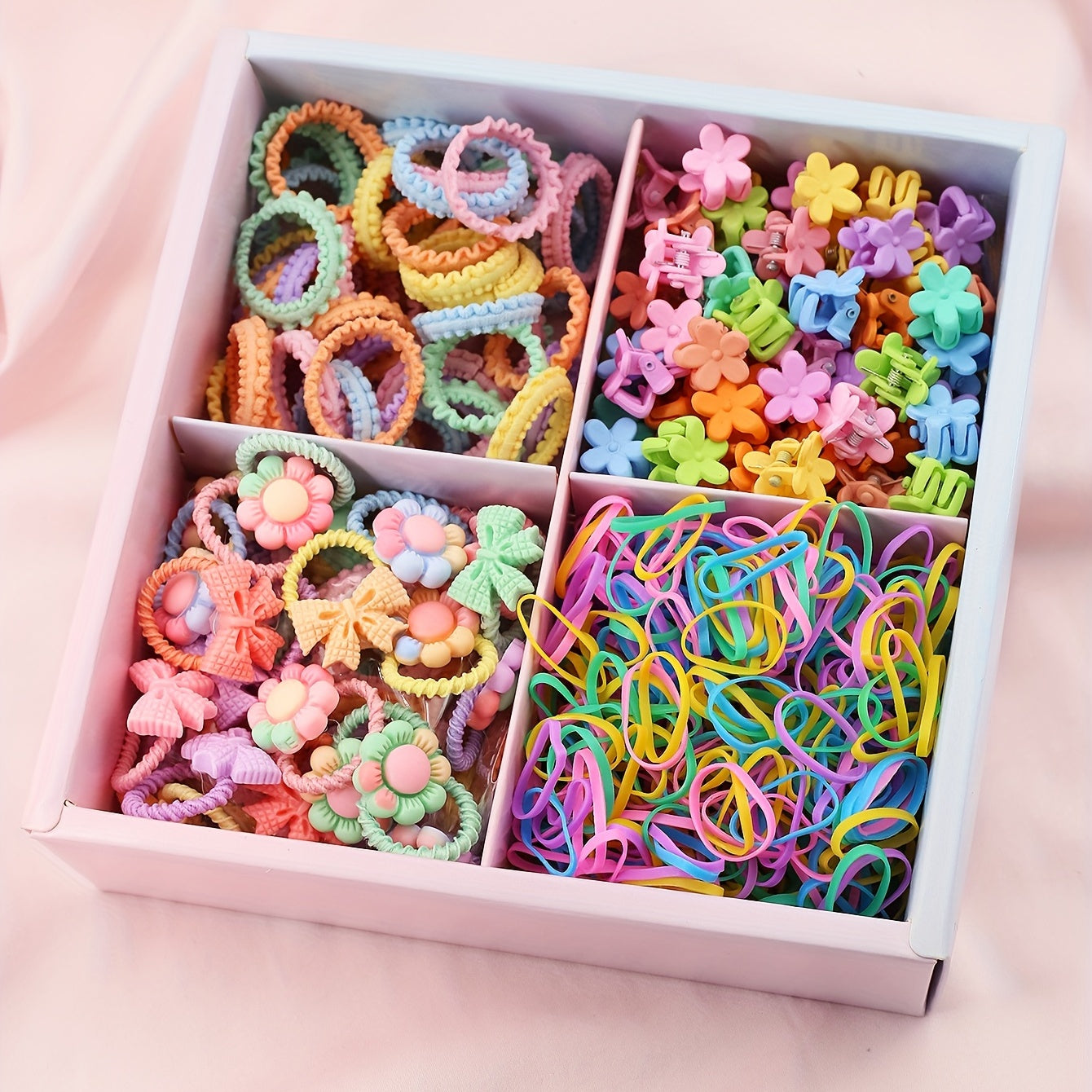 Colorful Hair Accessories for Girls - 1190pcs Soft Cotton Ties & Clips