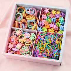 Colorful Hair Accessories for Girls - 1190pcs Soft Cotton Ties & Clips