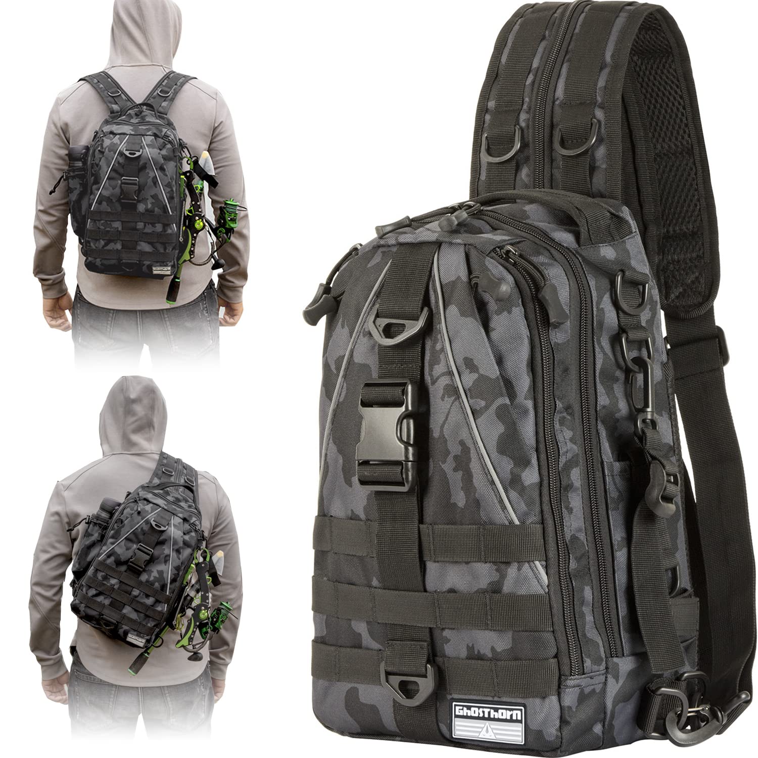Ghosthorn Fishing Backpack with Rod Holder Tackle Sling Bag for Men