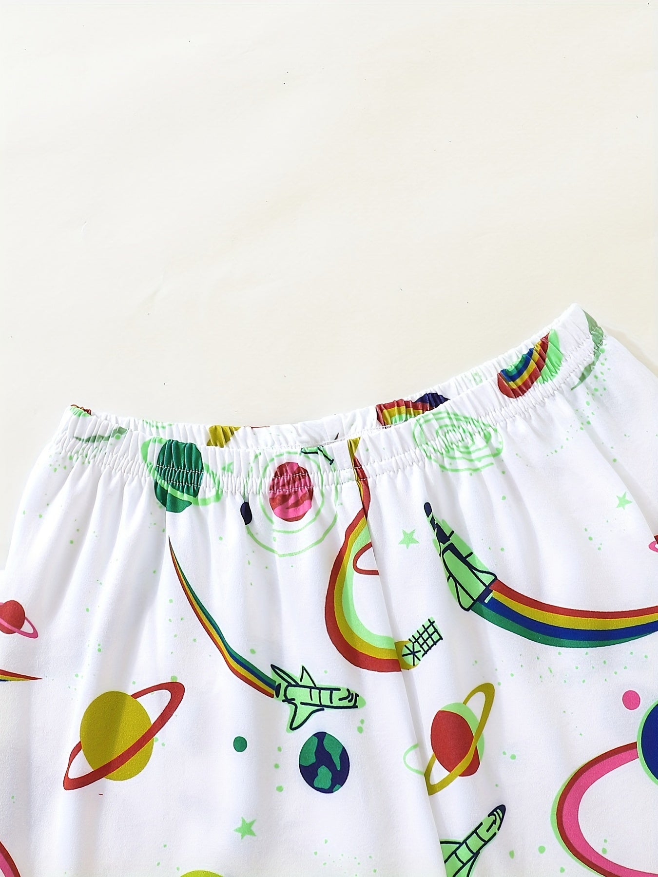 Boys Rocket Print Pajamas Set Long Sleeve Round Neck Top & Pants