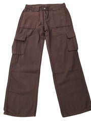 High Waist Flap Pockets Straight Leg Jeans Brown Slash Pockets Cargo Pants