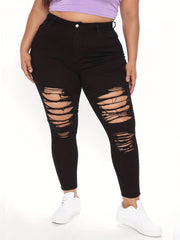 Casual Ripped High Rise Skinny Jeans