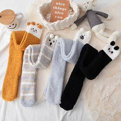 Women's Winter Fuzzy Leggings Cartoon Warm Thigh High Over Knee Socks