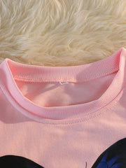 Girls Butterfly Print Pullover Round Neck Long Sleeve Loose Sweatshirt Top