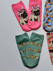 4 Pairs Cartoon Print Socks Lightweight Ankle Stockings Women's Hosiery