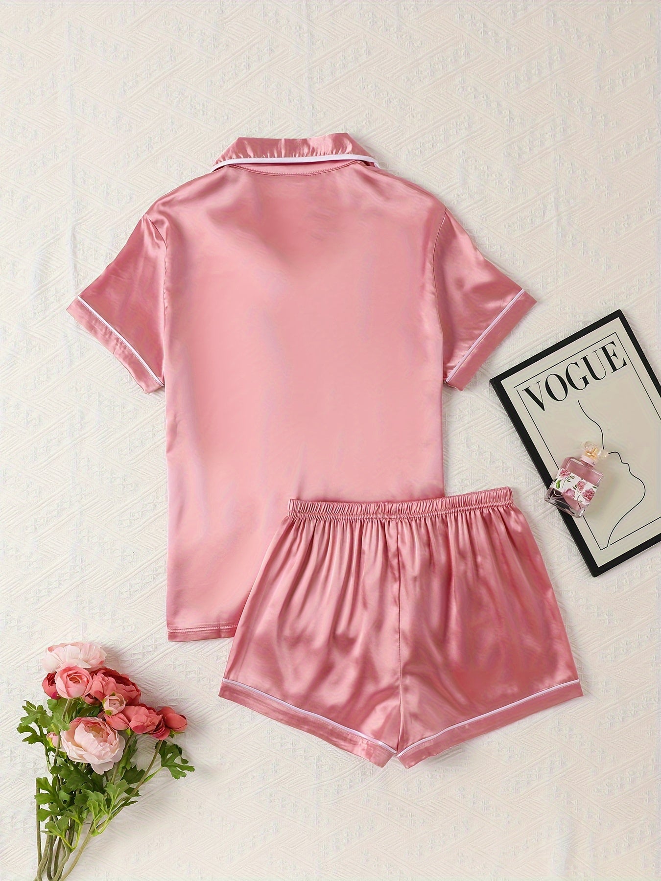 Satin Pajamas Set Short Sleeve Top & Shorts Women's Sleepwear