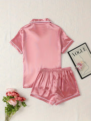 Satin Pajamas Set Short Sleeve Top & Shorts Women's Sleepwear