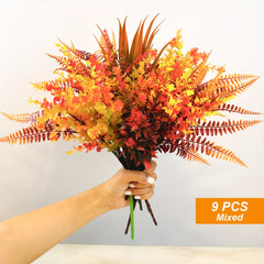 9pcs Artificial Fall Flowers Outdoor UV Resistant Faux Autumn Plants