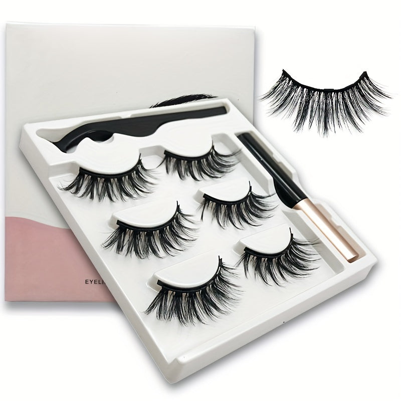 3 Pairs Magnetic Faux Mink Hair False Eyelashes Long and Curling Reusable Lashes